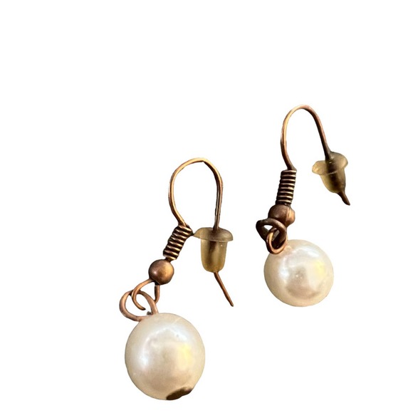 Small Pearl Type Dangle Drop Ball Earrings - Picture 4 of 4